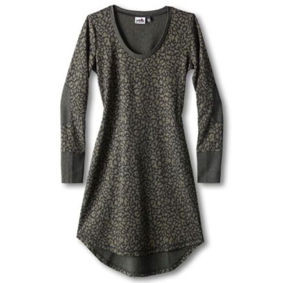 Kavu Deva Long Sleeve Knit Casual Thumb Hole Athleisure MIDI Dress Black / Green - Picture 1 of 15